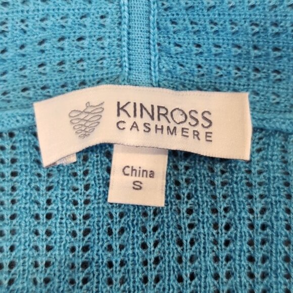 Kinross Cashmere Aqua Knit Cardigan Merino Wool Silk Open Front Shawl Collar - Picture 10 of 12